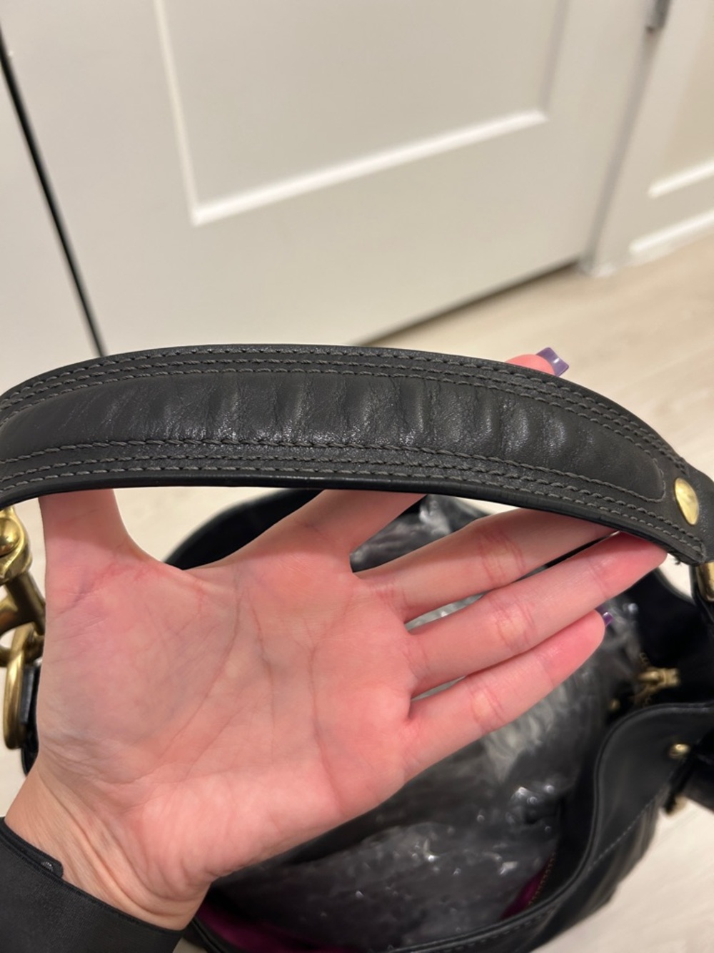Coach Zoe Hobo Black Leather Shoulder Bag with Gold Accents - Picture 16 of 17